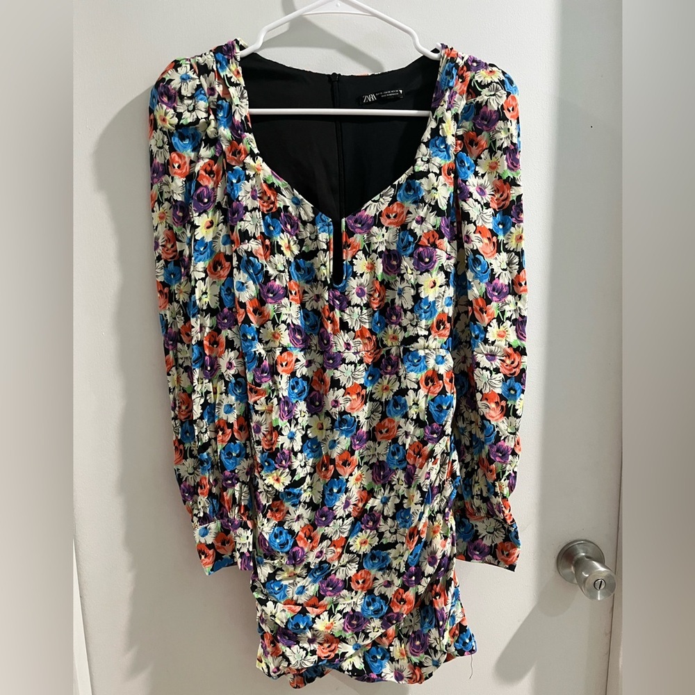 Zara Women's Multicolor Floral V-Neck Dress, size XS
